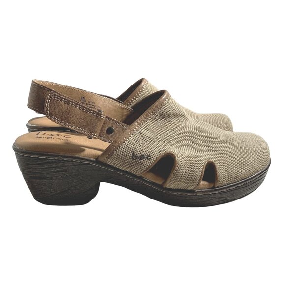 BOC Born Shoes Womens 9 M Lyza Tan Canvas Adjustable Slingback Block Heel Mules - Picture 1 of 9